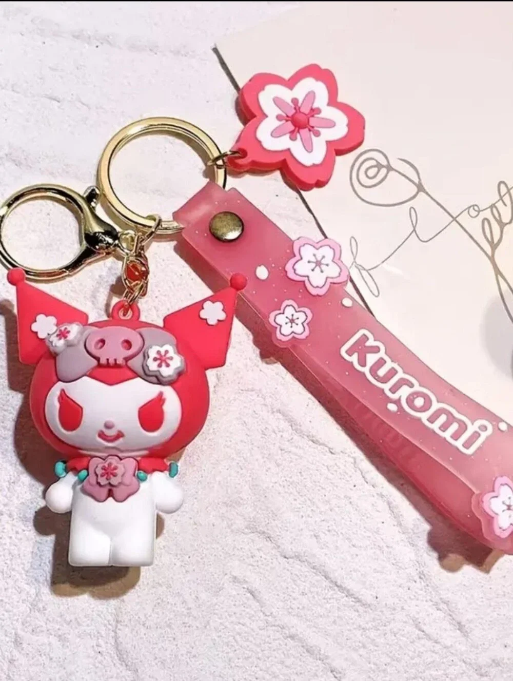Kuromi Cool Rice Key Chain Bag Charm Pink